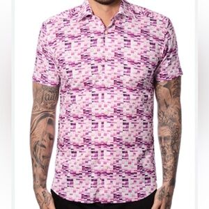 BERTIGO Blanc Collection Short Sleeve Conrad 52 Button‎ Down 5XL Pink White